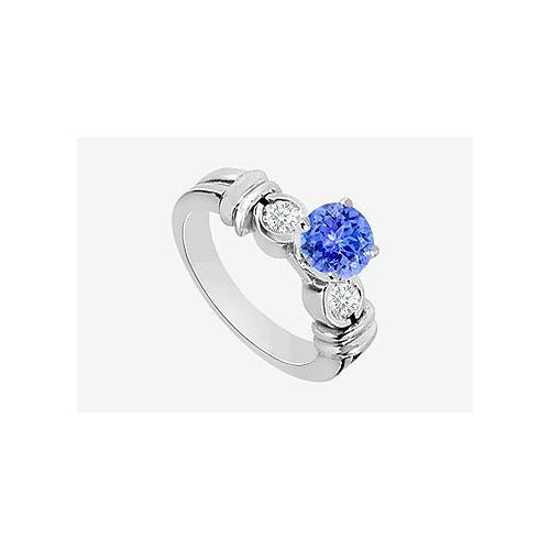 Engagement Ring Diamond and Natural Tanzanite Prong set in 14K White Gold 0.80 Carat TGW-JewelryKorner-com