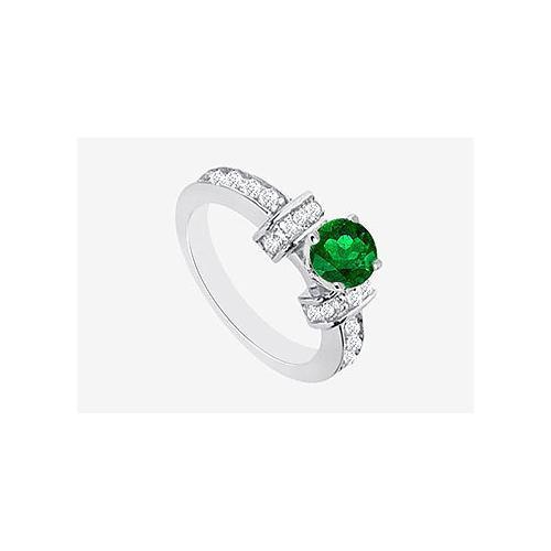 Engagement Ring Emerald and Cubic Zirconia 2.10 carat TGW in 14K White Gold-JewelryKorner-com