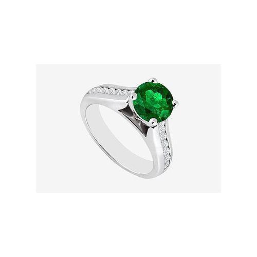 Engagement Ring Natural Emerald and Diamond 1.10 carats TGW in 14K White Gold-JewelryKorner-com