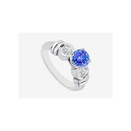 Engagement Ring Natural Tanzanite and Diamond Bezel Set in 14K White Gold 0.90 Carat TGW-JewelryKorner-com