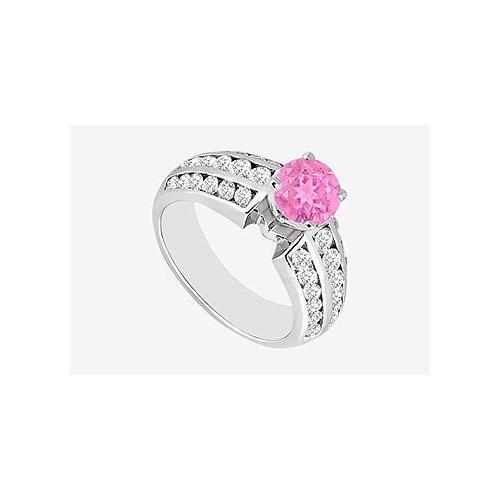 Engagement Ring Pink Sapphire and Diamonds in 14K White Gold 1.10 Carat TGW-JewelryKorner-com