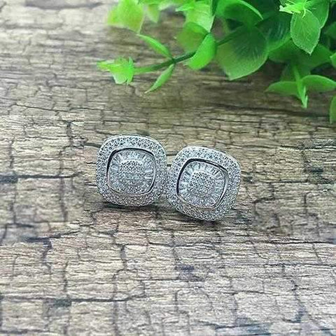 Fair And Square Earrings Studs Set In Pave Setting-JewelryKorner-com
