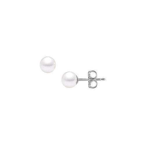 Freshwater Cultured Pearl Stud Earrings : 14K White Gold 6 MM-JewelryKorner-com