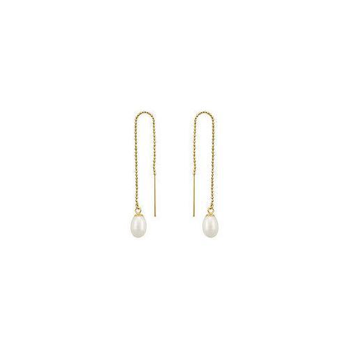 Freshwater Cultured Pearl Thread Earrings : 14K Yellow Gold-JewelryKorner-com