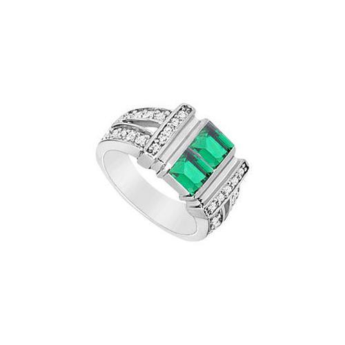 Frosted Emerald and Cubic Zirconia Ring : 10K White Gold - 1.25 CT TGW-JewelryKorner-com
