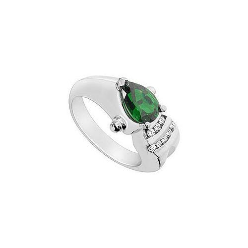 Frosted Emerald and Cubic Zirconia Ring : 10K White Gold - 1.75 CT TGW-JewelryKorner-com