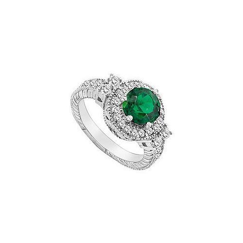 Frosted Emerald and Cubic Zirconia Ring : 10K White Gold - 2.75 CT TGW-JewelryKorner-com