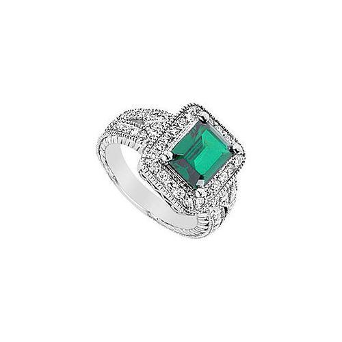 Frosted Emerald and Cubic Zirconia Ring : 10K White Gold - 3.25 CT TGW-JewelryKorner-com