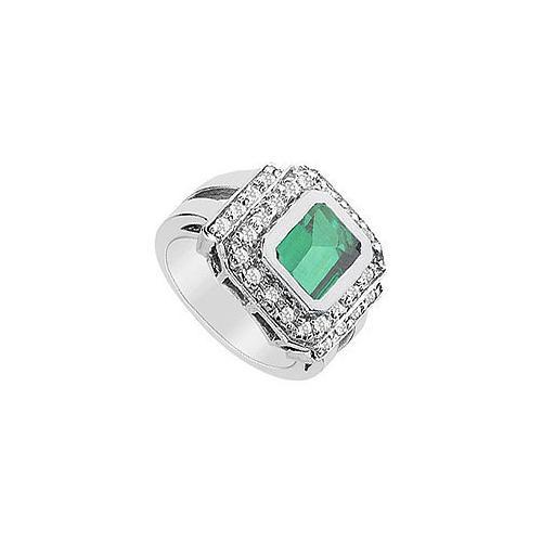 Frosted Emerald and Cubic Zirconia Ring : 14K White Gold - 3.00 CT TGW-JewelryKorner-com