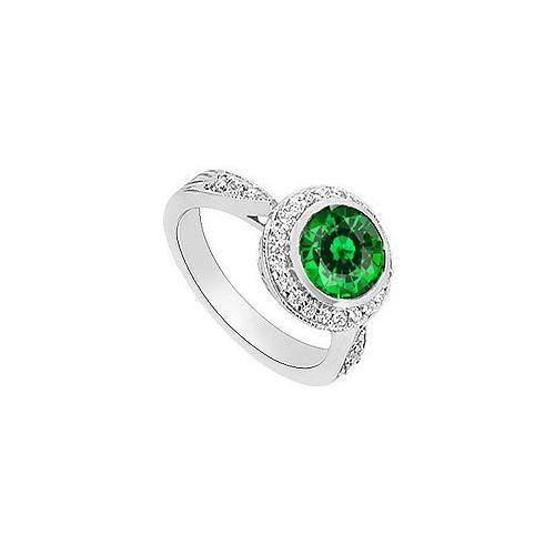 Frosted Emerald and Diamond Halo Engagement Ring : 14K White Gold - 2.30 CT TGW-JewelryKorner-com