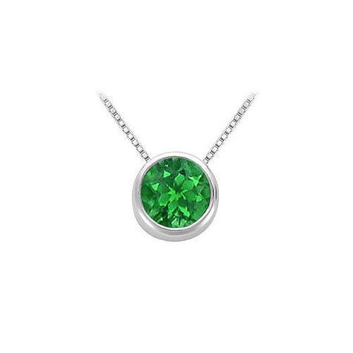 Frosted Emerald Bezel-Set Solitaire Pendant : .925 Sterling Silver - 1.00 CT TGW-JewelryKorner-com