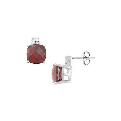 Garnet and Diamond Earrings : 14K White Gold - 3.00 CT TGW-JewelryKorner-com