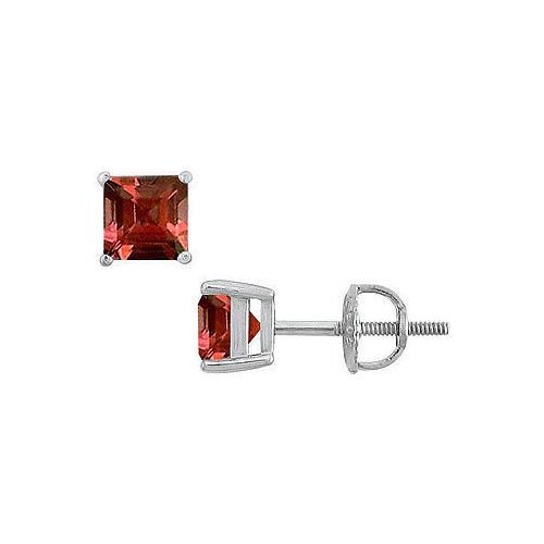 Garnet Stud Earrings : 14K White Gold - 2.00 CT TGW-JewelryKorner-com