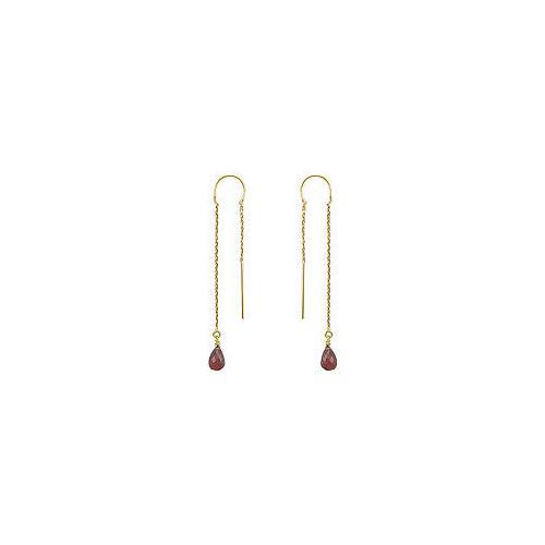 Garnet Thread Earrings : 14K Yellow Gold - 2.00 CT TGW-JewelryKorner-com