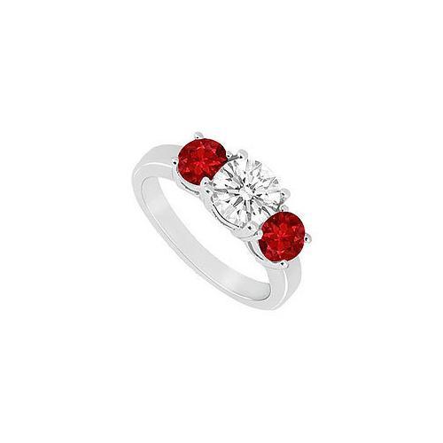 GF Bangkok Ruby and Cubic Zirconia Three Stone Ring .925 Sterling Silver 1.50 CT TGW-JewelryKorner-com