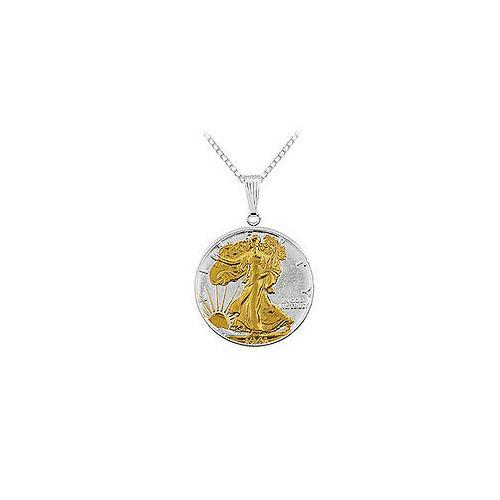 Goldplated Sterling Silver Walking Liberty 1/2 Dollar Set Into a Silver Coin Frame Pendant-JewelryKorner-com