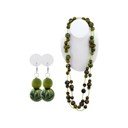 Green Beaded Necklace & Earrings Set ( Case of 10 )-JewelryKorner-com