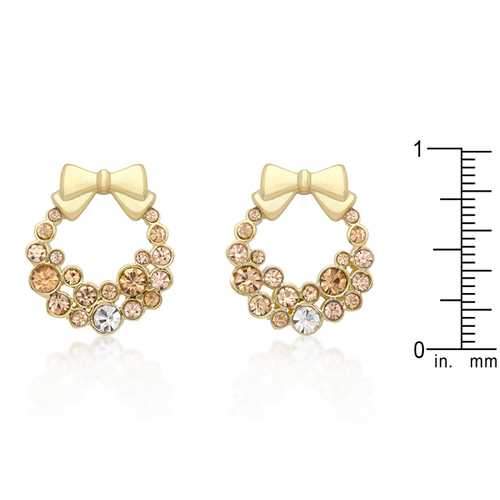 Holiday Wreath Champagne Crystal Earrings-JewelryKorner-com
