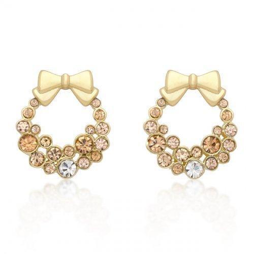 Holiday Wreath Champagne Crystal Earrings (pack of 1 ea)-JewelryKorner-com