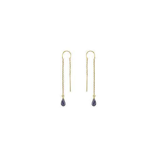 Iolite Thread Earrings : 14K Yellow Gold - 2.00 CT TGW-JewelryKorner-com