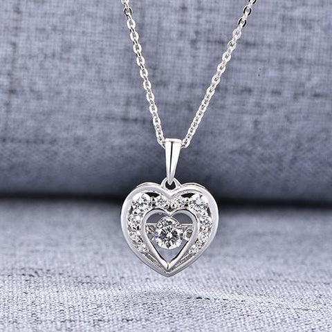925 Silver White Crystal Natural Topaz Heart Pendant Necklace Made with Dancing Stone for Women Valentine's Day gift-JewelryKorner