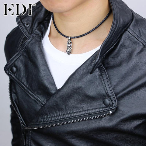 EDI Choker Necklace 925 Sterling Silver Punk Skull for Women/Men Silver Halloween Fine Jewelry Accessories Pendant Necklace-JewelryKorner