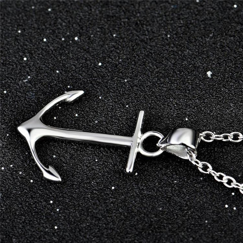 Genuine 925 Sterling Silver Polished Anchor Pendant Necklace For Women Fine Jewelry Silver Collar Necklace GND0848X-JewelryKorner