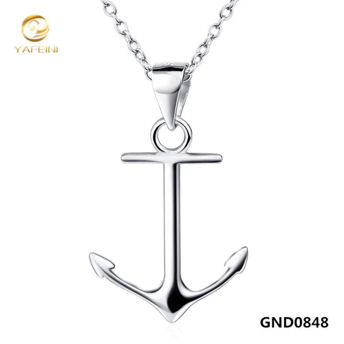 Genuine 925 Sterling Silver Polished Anchor Pendant Necklace For Women Fine Jewelry Silver Collar Necklace GND0848X-JewelryKorner