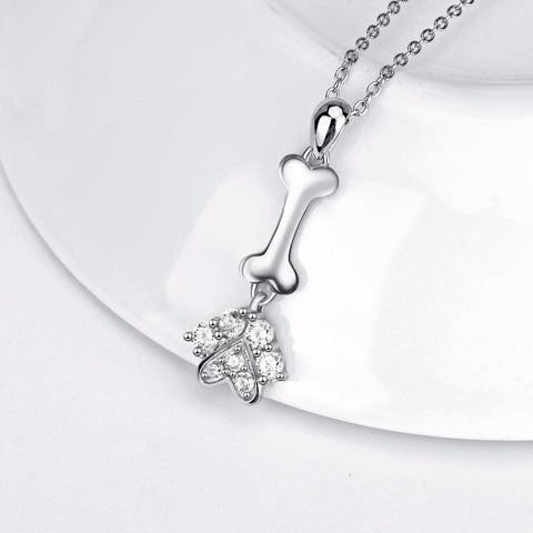 GNX13881 YAFEINI 925 Sterling Silver Lucky Necklace Crystal Animal Paw Print & Bone Pendants Fashion Jewelry For Women Necklaces-JewelryKorner