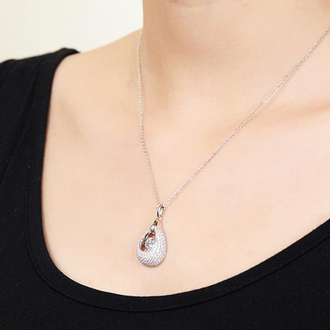 Heart By Heart Drop Pendant with Silver Chain Necklace Pave Stone for Women 925 Sterling Silver Necklace Pendant Fashion Jewelry-JewelryKorner