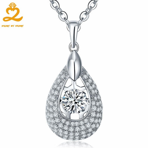 Heart By Heart Drop Pendant with Silver Chain Necklace Pave Stone for Women 925 Sterling Silver Necklace Pendant Fashion Jewelry-JewelryKorner
