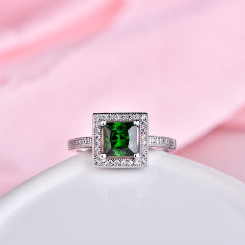 JO WISDOM Birthstone May Emeral Fine Jewelry Ring 925 Silver Jewelry Women Finger Rings Decorations for Women Wedding Decoration-JewelryKorner