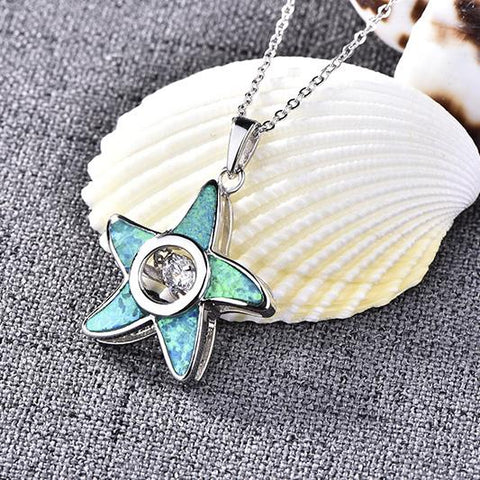JO WISDOM Dancing Pendant Necklace with Blue Fire Opal Starfish with Dancing Stone Natural Topaz for Women Best Gift-JewelryKorner
