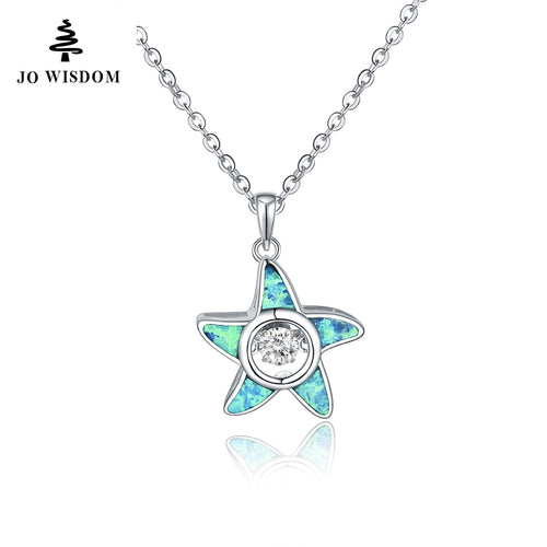 JO WISDOM Dancing Pendant Necklace with Blue Fire Opal Starfish with Dancing Stone Natural Topaz for Women Best Gift-JewelryKorner