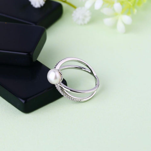 JO WISDOM Fine Jewelry Bijouterie Silver Women's rings Wedding Ring with Freshwater Pearl for Costume jewelry rings-JewelryKorner