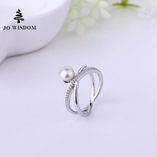 JO WISDOM Fine Jewelry Bijouterie Silver Women's rings Wedding Ring with Freshwater Pearl for Costume jewelry rings-JewelryKorner