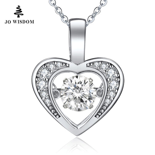 JO WISDOM Romantic Heart pendant 925 Sterling Silver Necklace Diamond Dancing Natural Stone For Women Valentine's Day-JewelryKorner