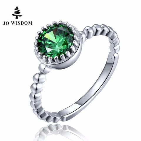 JO WISDOM Silver Ring Green Ring with White Gold Engagement Rings For Women's Rings for Wedding Silver 925 Jewelry-JewelryKorner