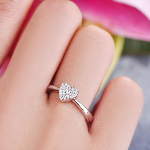 JO WISDOM Trendy Silver 925 Jewelry Rings Women Wedding Engagement Ring for Women CZ Heart Ring for Love-JewelryKorner