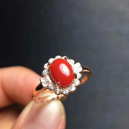 KJJEAXCMY Fine jewelry 925 sterling silver set in the natural red coral female ring gold and silver color to send the certificat-JewelryKorner