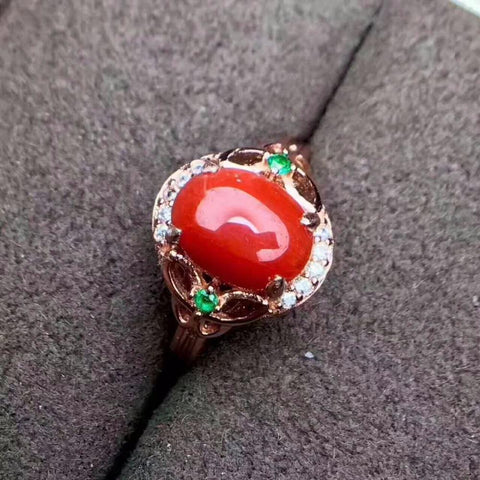 KJJEAXCMY Fine jewelry 925 Sterling Silver with red coral female ring and silver certificate can be selected-JewelryKorner