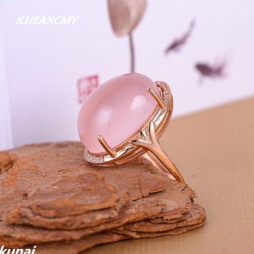 KJJEAXCMY Fine jewelry color jewelry 925 silver inlay natural powder female ring simple wholesale-JewelryKorner