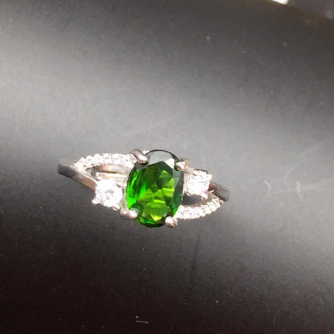 KJJEAXCMY Fine jewelry, Multicolored jewelry 925 silver inlay natural diopside shinv ring simple wholesale-JewelryKorner