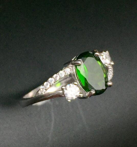 KJJEAXCMY Fine jewelry, Multicolored jewelry 925 silver inlay natural diopside shinv ring simple wholesale-JewelryKorner