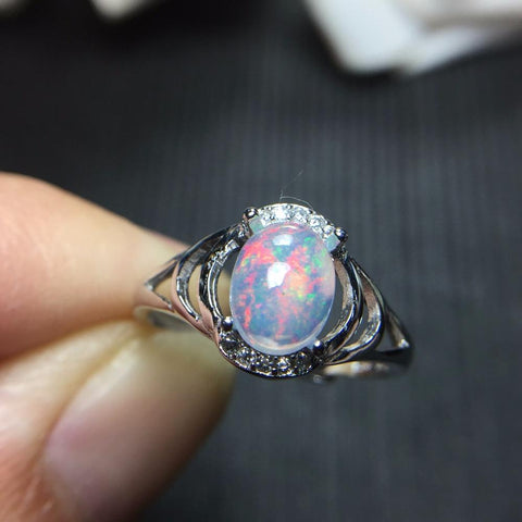 KJJEAXCMY Fine jewelry, Multicolored jewelry 925 silver inlay natural opal live female ring factory wholesale-JewelryKorner