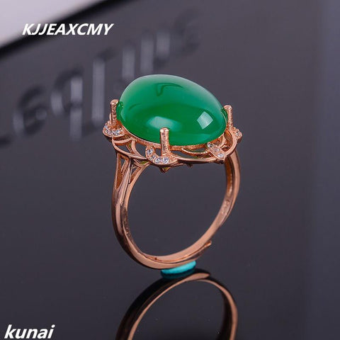 KJJEAXCMY Fine jewelry Multicolored jewelry women 925 silver inlay natural green chalcedony ring simple wholesale-JewelryKorner
