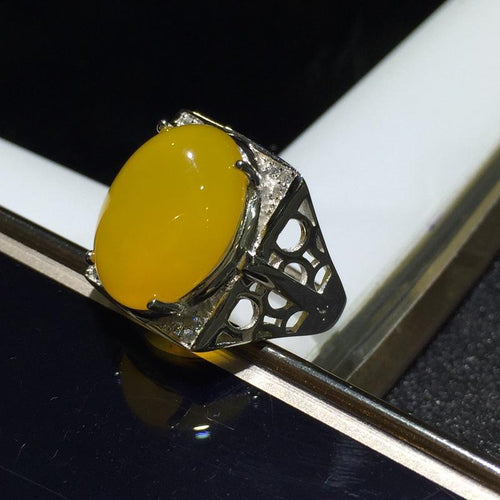 KJJEAXCMY Fine jewelry Natural chalcedony male ring wholesale large particles domineering section 925 sterling silver live mouth-JewelryKorner