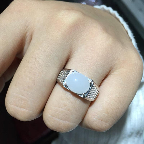 KJJEAXCMY Fine jewelry Natural Hetian Yuhang wholesale wholesale succulent white jade ring 925 sterling silver live mouth-JewelryKorner