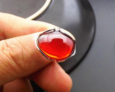 KJJEAXCMY Fine jewelry S925 Silver Natural Chalcedony Onyx Open Ring New Garnet atmospheric live mouth ring-JewelryKorner
