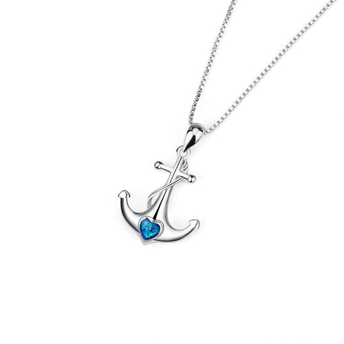 NEW ARRIVAL YAFEINI 925 Sterling Silver Blue Heart Anchor Pendant Necklaces Women Fashion Jewelry Engagement Fashion Brand Gift-JewelryKorner